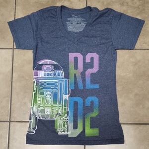 Disney Store's Women's Star Wars R2D2 Blue and Rainbow v neck t-shirt S
